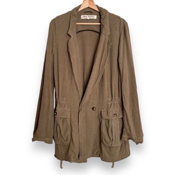 Free People Charly Linen Blend Blazer Jacket Roll Tab Sleeves Women's M - Picture 1 of 10